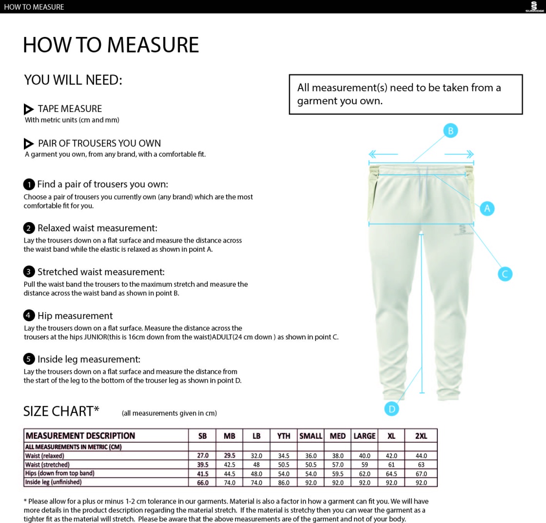 Coton Hall CC - Blade Playing Pants - Navy - Size Guide