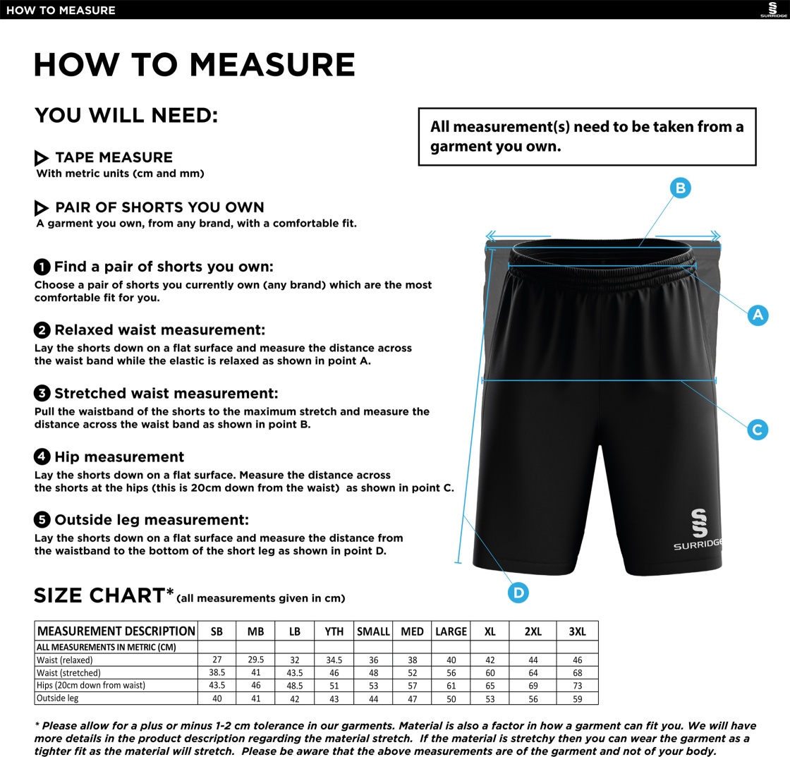 Coton Hall CC - Blade Shorts Navy - Size Guide